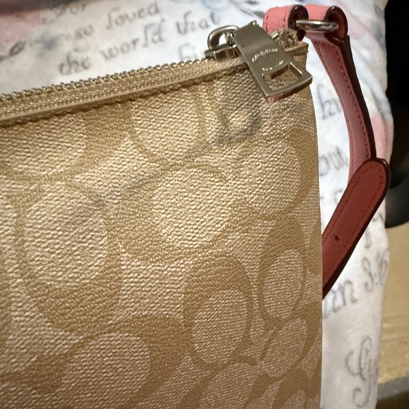 Coach PVC Leather North South Crossbody Stripe Light Khaki/Pink preowned - Picture 10 of 16